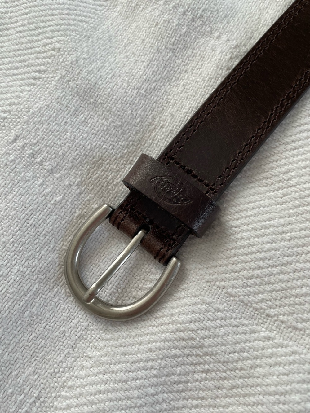 Dickies Dark Brown Genuine Leather Belt with Silver Buckle